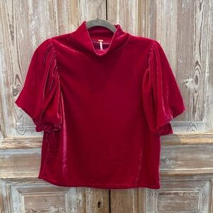 Free People Rich Fuchsia Pink Velvet Blouse